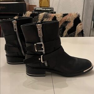 Dolce Vita Zachary Moto Black Combat Boots with Silver Zipper